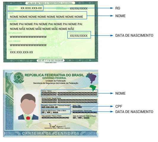 Imagens representativasda Carteira de Identidade Imagens representativas da Carteira de Identidade